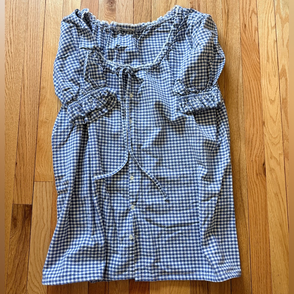 Bees and Bones Gallipoli Blue/White Gingham Puff Sleeve Sundress
